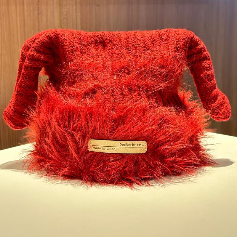 

Милая шапка-бини с ушками эльфа из искусственной норки для женщин, теплая шерстяная шапка для осени и зимы, модная, универсальная, с маленькой этикеткой, холодная шапка M（56-58cm）