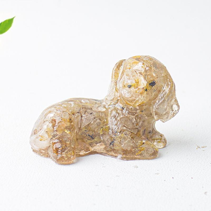Crystal Resin Dog Face Decor With Natural Gemstone For Office And Home Tabletop Gift