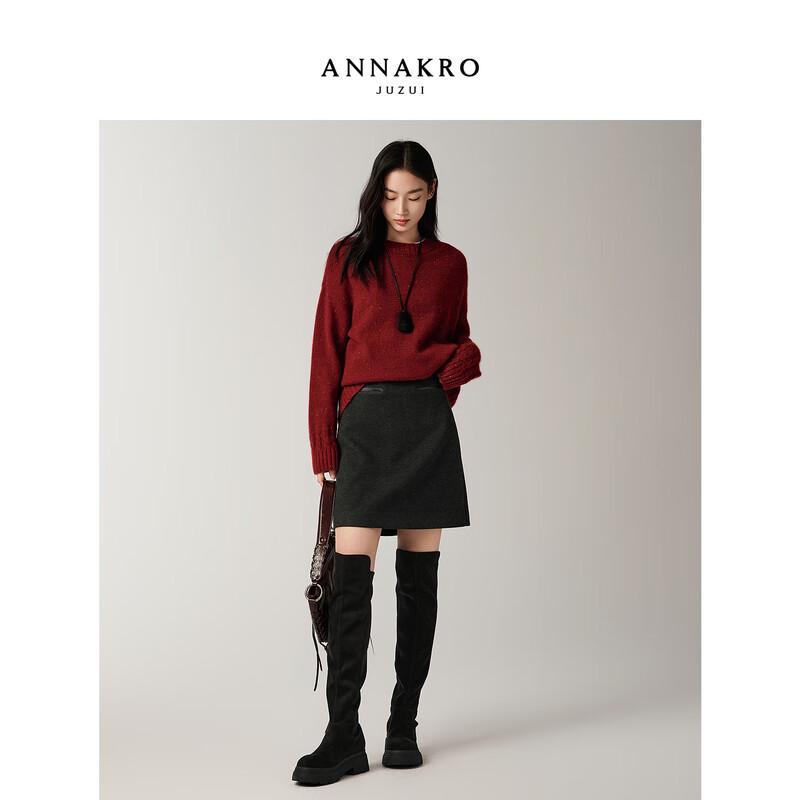 JUZUI Anna & Chou Women's Dropped Shoulder Red Lurex Knit Sweater