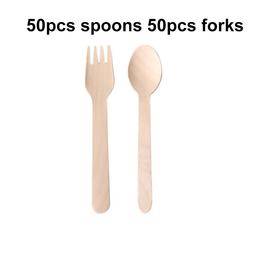 

Disposable Wooden Spoon Fork Set for Party Birthday Kitchen Dining Room Supplies Ice Cream Cake Dessert Spoon JXB