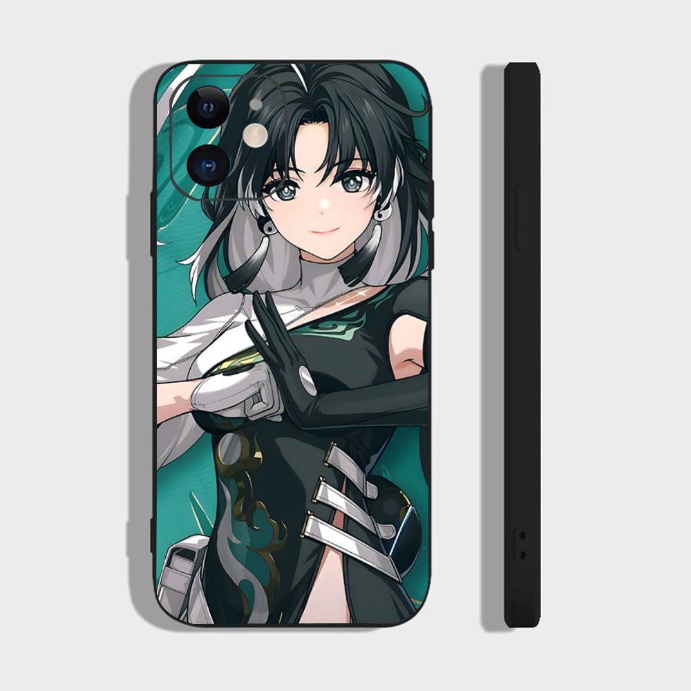 Jianxin Anime Game W-Wuthering Waves Phone Case For IPhone 17 Air 16 15 14 13 Pro Max 11 12 Black Silicone Cover