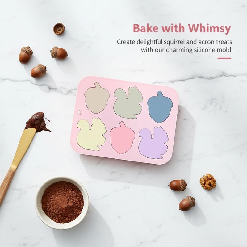 6 Cavity Squirrel Oak Silicone Cake Mold Autumn Harvest Nonstick Bakeware Tray Creative Ice Jelly Chocolate Cake for Festive Parties