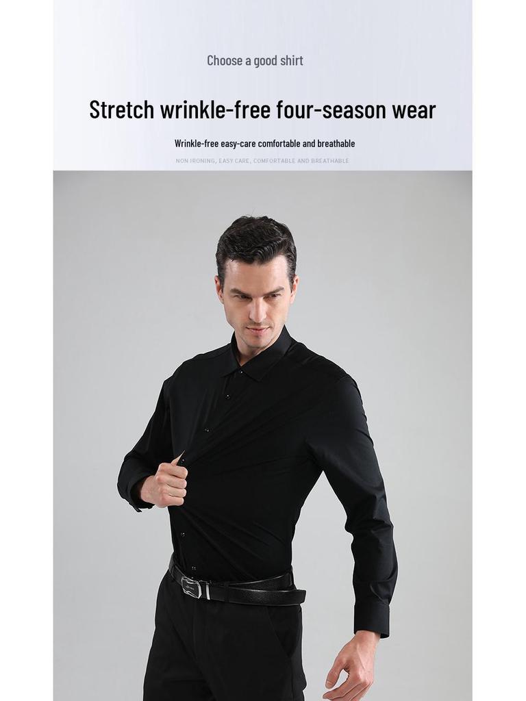 Camisa de Manga Larga Ajustada para Hombre - Color Sólido, Casual de Negocios