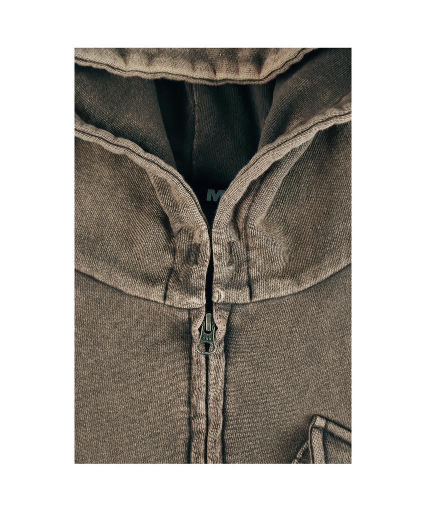 Ertr Chest Pocket Hoodie Zip Up Brown