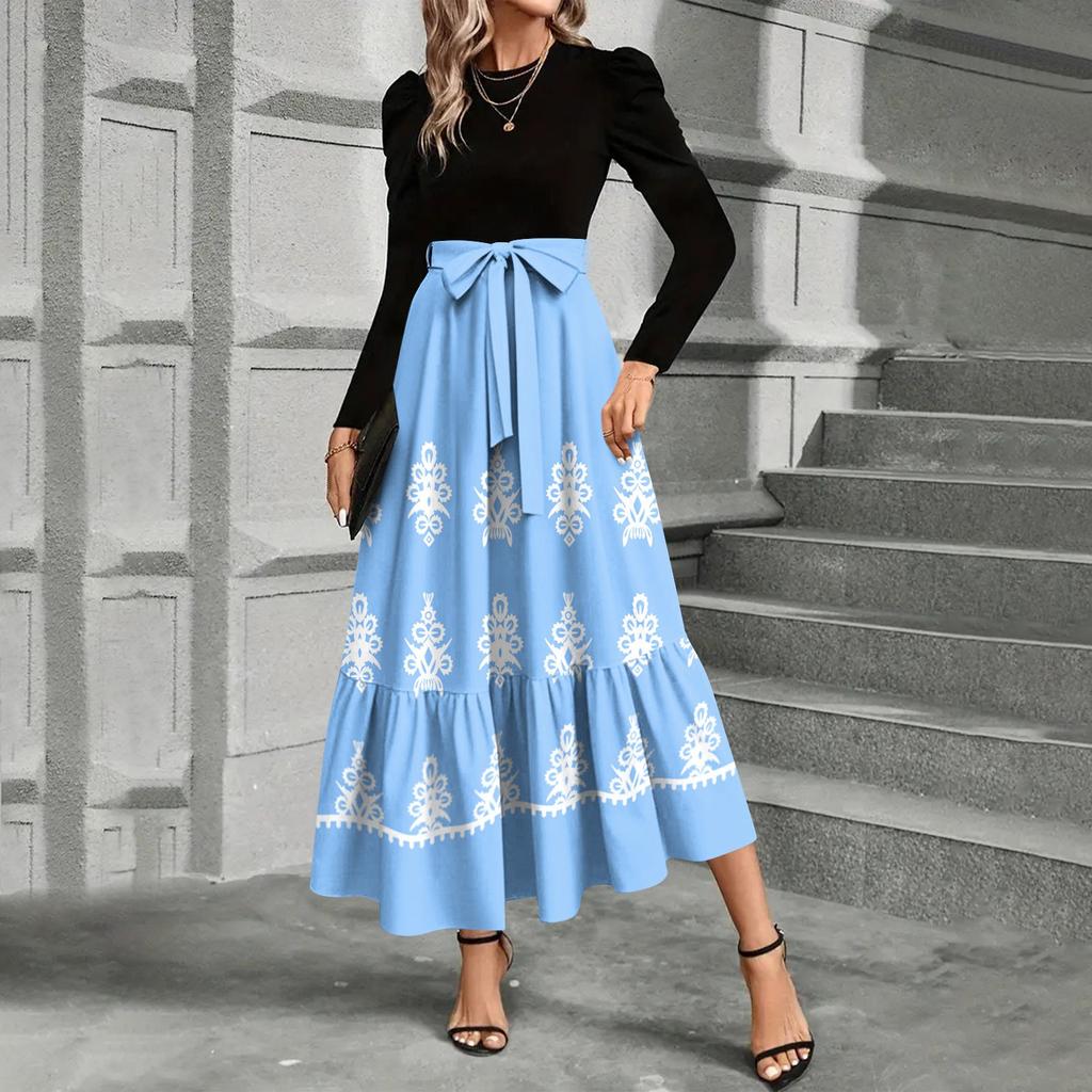 Dámské módní a elegantní šaty s květinovým potiskem s vysokým pasem