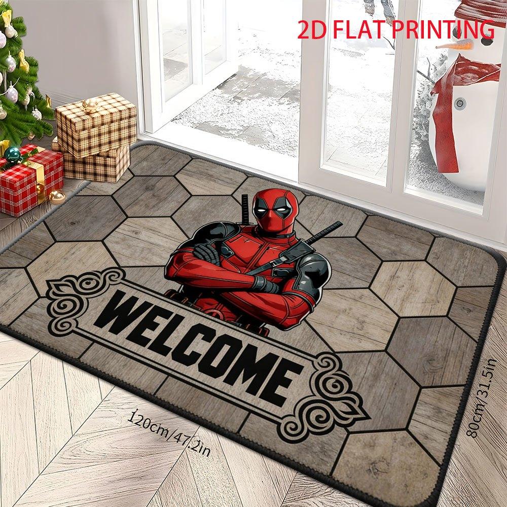 Authorized 1pc Marvel 2D Flat Printed Deadpool Welcome Outdoor Rugs, Suitable for Living Rooms, Bedrooms, Kitchens, Corridors,