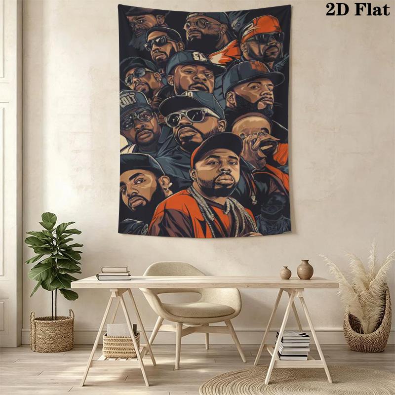 Hip Hop Rappers Portrait Tapestry, Retro Hip Hop Music Wall Hanging, Wall Art Decor for Bedroom Living Room Dorm