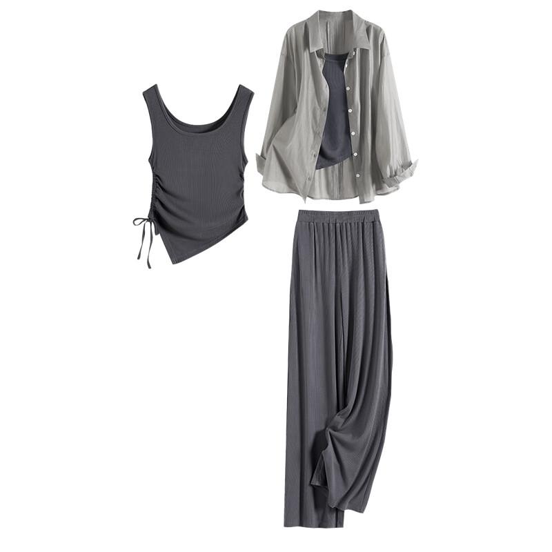 

Women s 3-Piece Shirt, Vest & Wide-Leg Pants Set L
