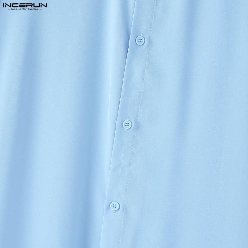 INCERUN Men Lapel Neck Long Sleeve Button Up Casual Long Shirts Tops