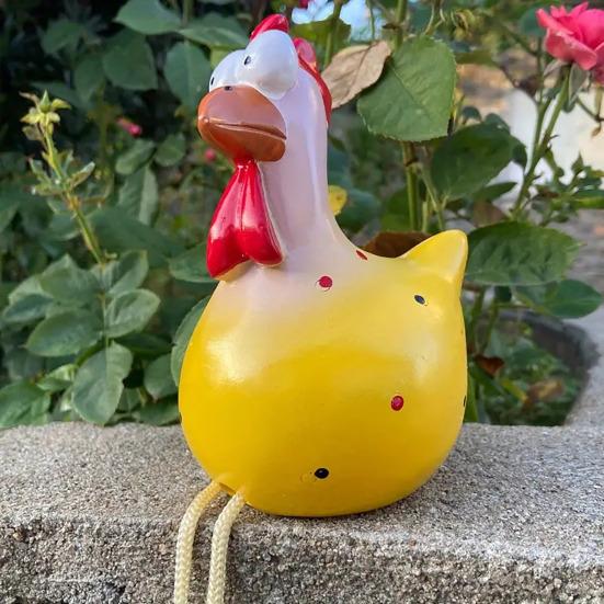 Funny Chicken Figurine with Dangling Legs Big Eyes Resin Cartoon Rooster Statue for Outdoor Garden Lawn Patio Balcony Decor