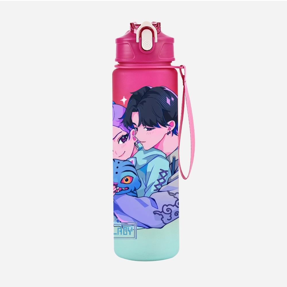 750Ml Water Bottler Anime K-Pop Demon Hunters Printed Character Water Cup Large Capacity Outdoor Portable Rope Drinking Bottle for Boy Girl Gift