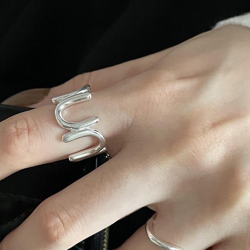 PANJBJ 925 Sterling Silver Unique Lines Ring for Women Jewelry Finger Adjustable Open Vintage For Party Birthday Gift Dropship