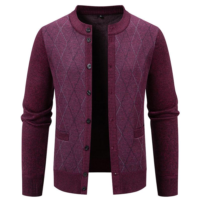 Autumn and Winter Men's Versatile Sweater Korean Style Casual Round Neck Middle-aged Knitted Cardigan Jacket