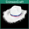 White Frayed Denim Hat With Us Flag Ribbon For Festive Events And Celebration Costumes