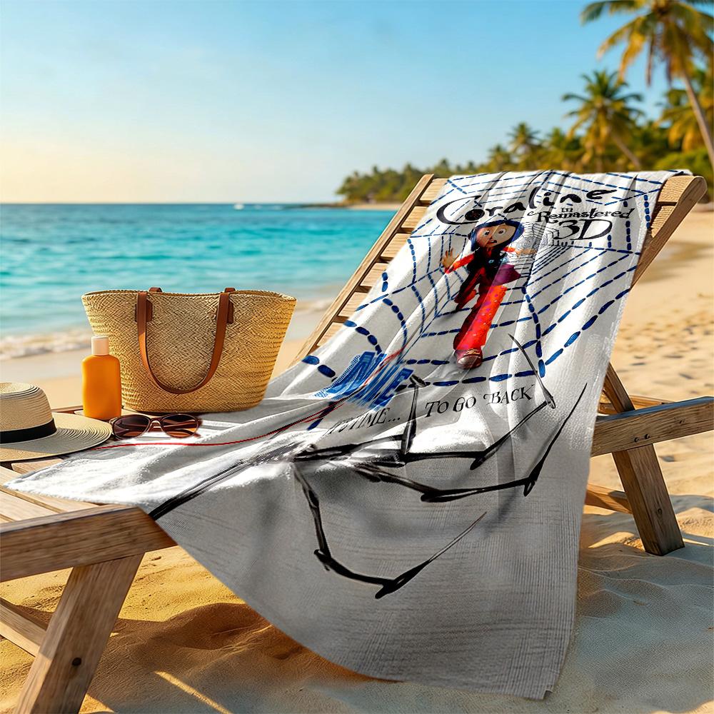 Coraline's Web Adventure Customizable Name Beach Towel Quick-Dry Soft Microfiber Suitable for Swimming Gym Camping Yoga Vacation