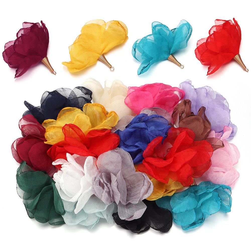 10pcs 5cm Mesh Chiffon Flower Earrings Pendant Colorful Flower Charms For DIY Jewelry Making Crafts Earrings Keychain Supplies