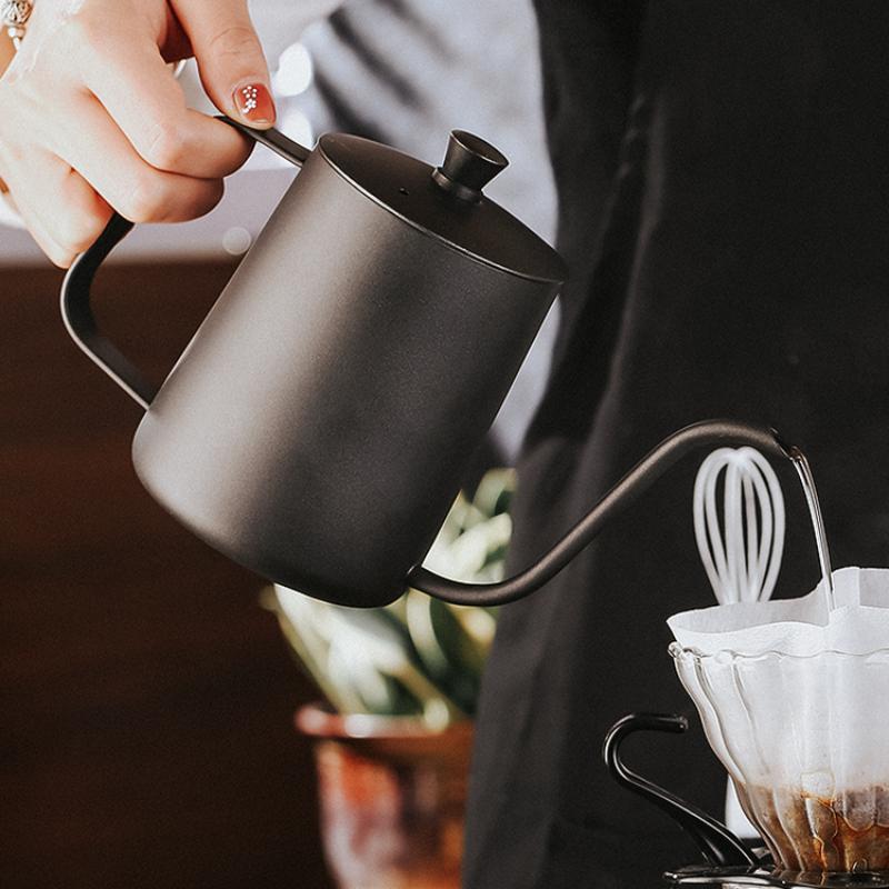 Drip Kettle 350ml 600ml Coffee Tea Pot Non-stick Coating Food Grade Stainless Steel Gooseneck Drip Kettle Swan Neck Thin Mouth
