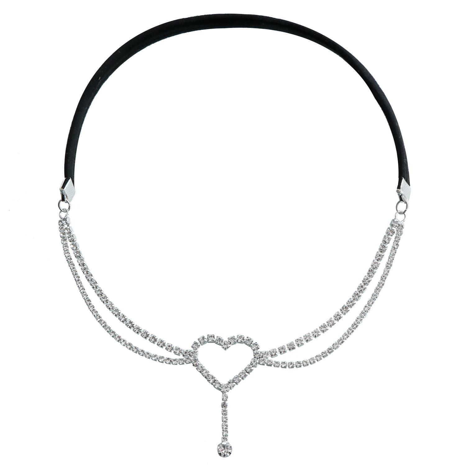 

European and American fashion personalized love rhinestone leg chain, full diamond high-end versatile sexy heart-shaped elastic rope leg ring серебряный