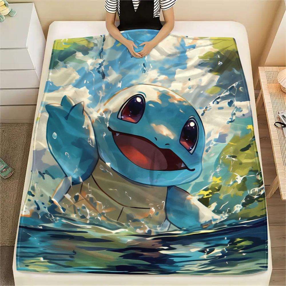Squirtle Print Flannel Blanket, High quality Comfortable for All Seasons, Home Decor, Warmth and Comfort