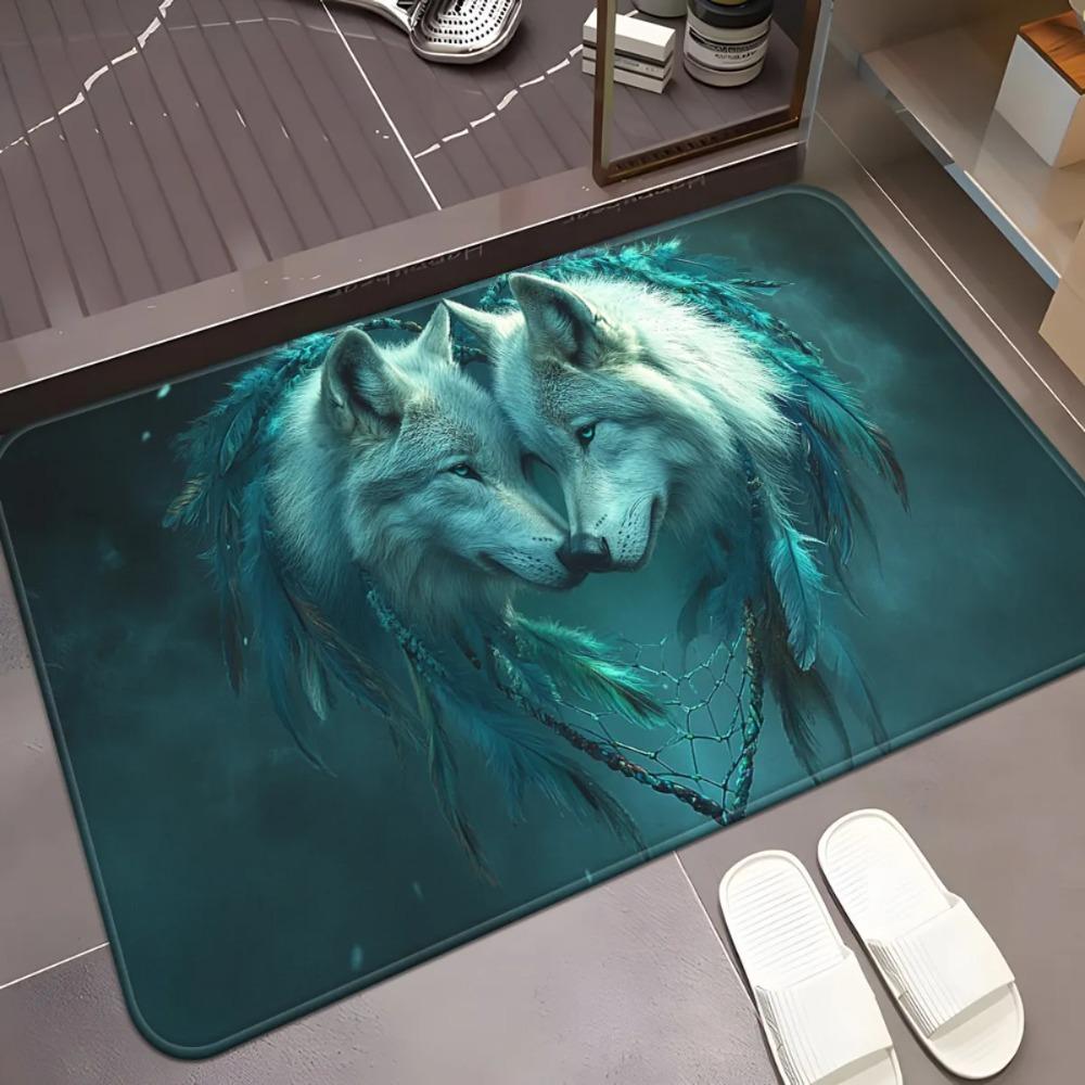 Dreamy White Wolf Printed Door Mat Anti Slip and Easy Clean Suitable for Decorative Door Mats At Home Bedroom Bathroom Entrance