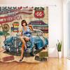 Car Travel Through America Retro Trip Sexy Girl Shower Curtain Set Route 66 Bathroom Fabric Curtains For Bathtub Decor With Hook