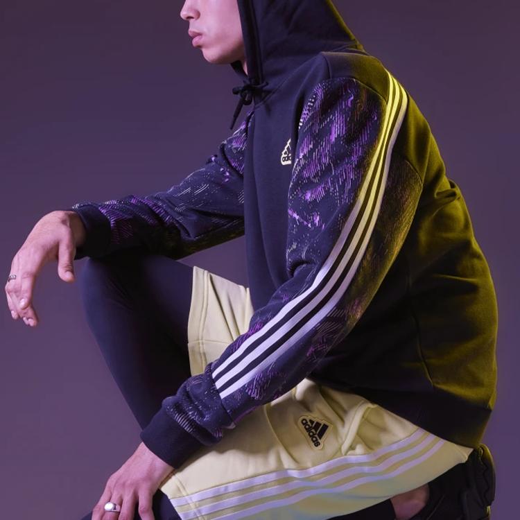 Adidas Originals Logo Hoodie With Contrast Color Details Soft Daily Streetwear Long Sleeve Pullover Tops Men Black HU0255