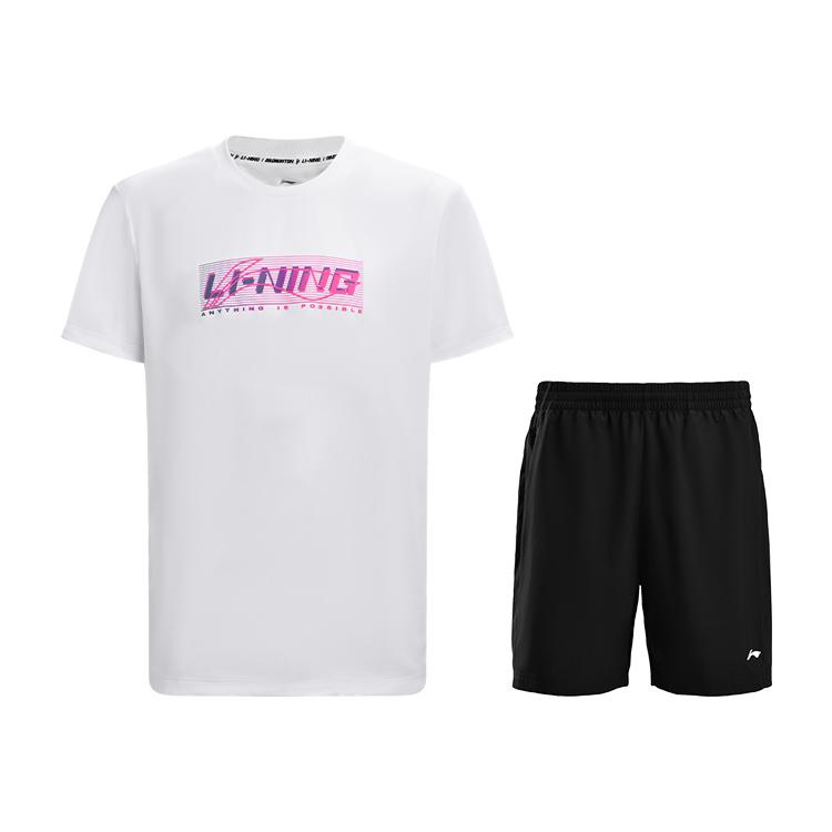 

Li-Ning Серия Бадминтон Универсальный Креативный Логотип Свободный Пуловер Короткий Рукав Легкие Быстросохнущие Шорты Повседневный Спортивный Костюм ATSV627-2+AAPV137-1 S