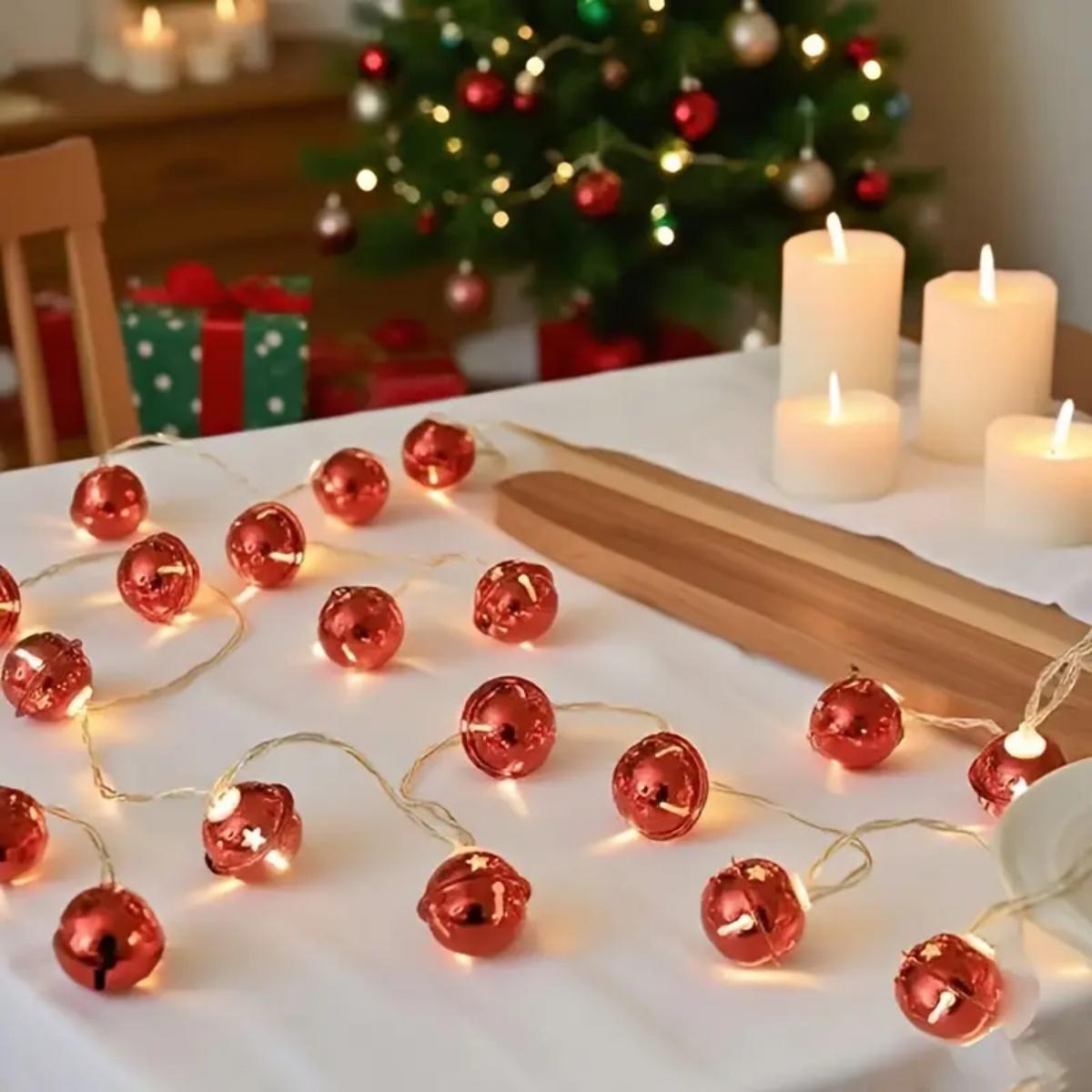 

1 шт. Рождественская красная металлическая гирлянда из колокольчиков, светодиодная, на батарейках, для рождественских настольных композиций, свадьбы, украшения дома 1.5M10LED теплый белый