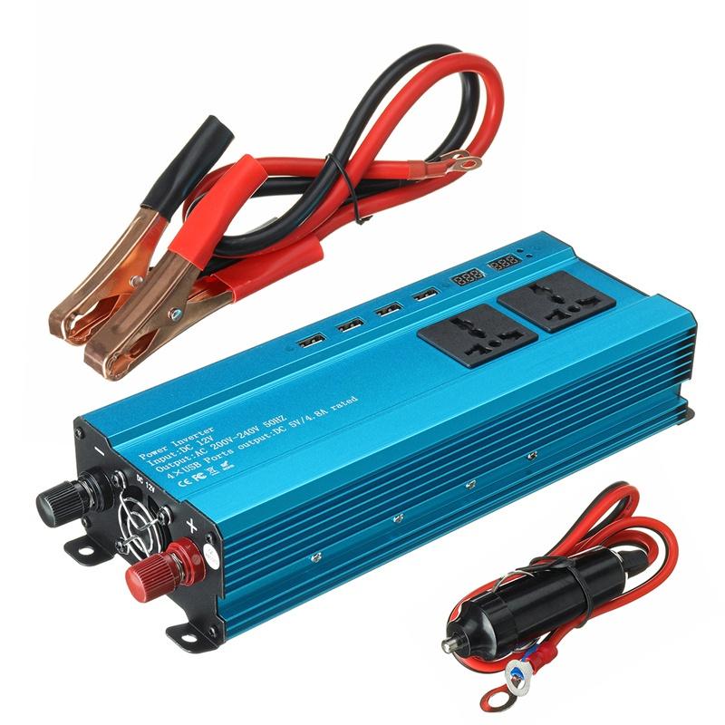 2000/4000/6000W 4USB Inverter Voltage Transformer Converter Solar Inverter DC 12V to AC 220V 50Hz LED Display Inverter+Socket