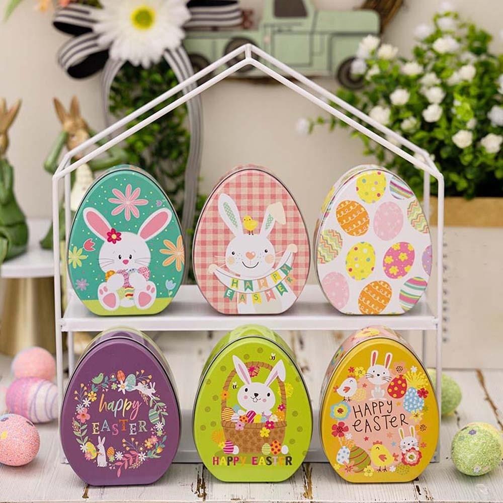 Metal Easter Egg Candy Box Exquisite Rabbit Iron Case Egg Shaped Tinplate Box  Christmas