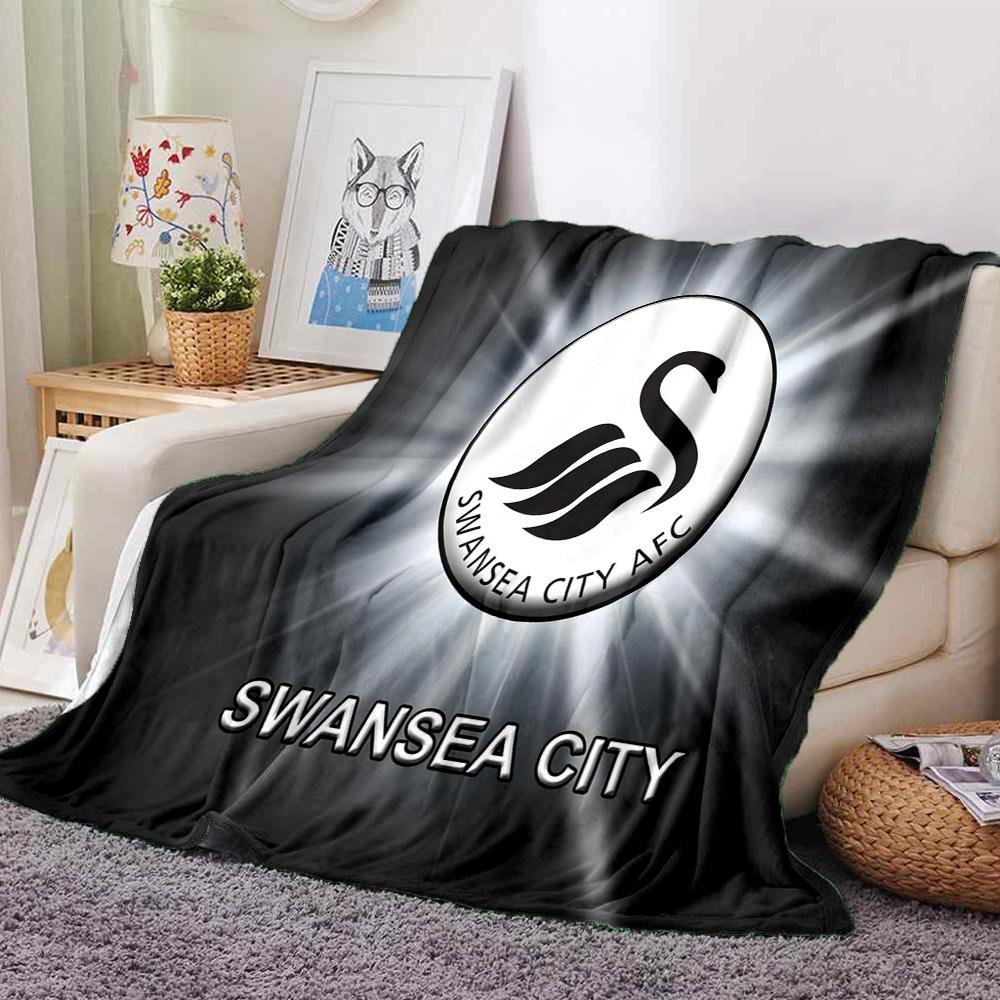 Swansea City Crest Flannel Blanket, Soft Polyester, Modern Design, All-Season for Camping, Travel, Gifts for holidays or birthdays