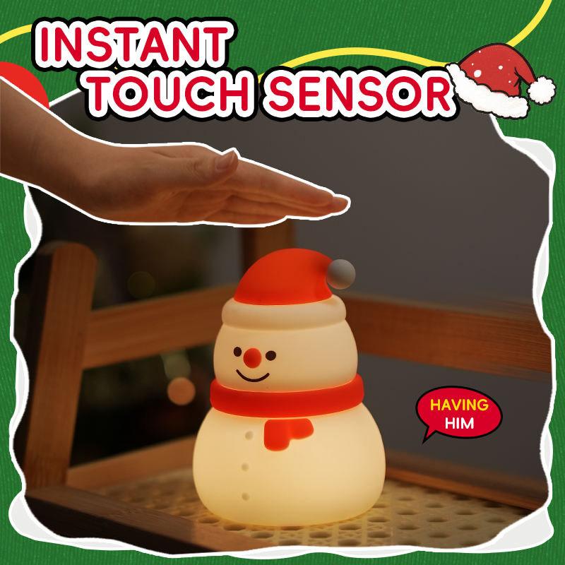 Christmas Cartoon Night Light 7Color Changing Socks Snowman Silicone Lamp Tapping Open Christmas Tree Decor Lights Kids Gifts