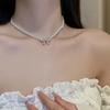 Strong Light Pearl Necklace New Explosive Fashion High-end Light Luxury Zircon Bow Collarbone Chain Women's Versatile
