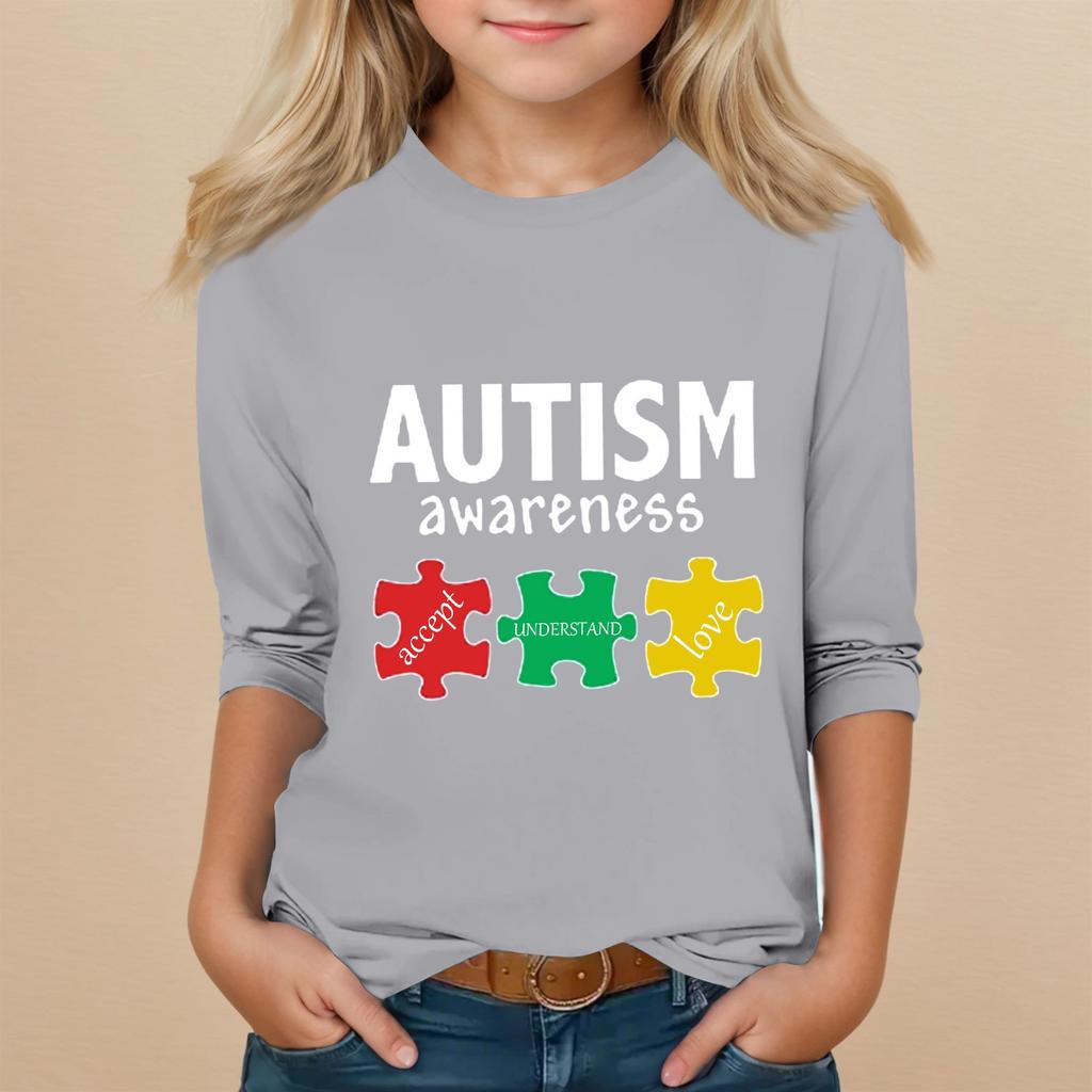 Kids Seven Sleeve Round Neck Top Valentine's Day Printed Everyday Casual Top