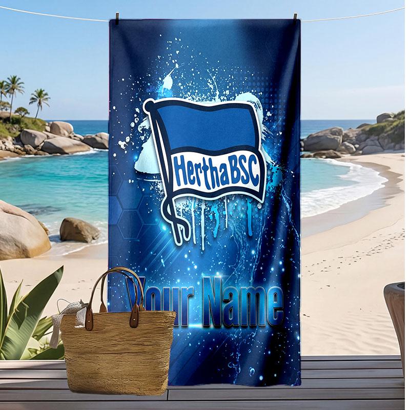 Hertha BSC Asciugamano da Spiaggia Stampato Personalizzato Logo Calcio Supporto Nome Personalizzato Testo Asciugamano Assorbente Per Sport Viaggio Regalo Speciale