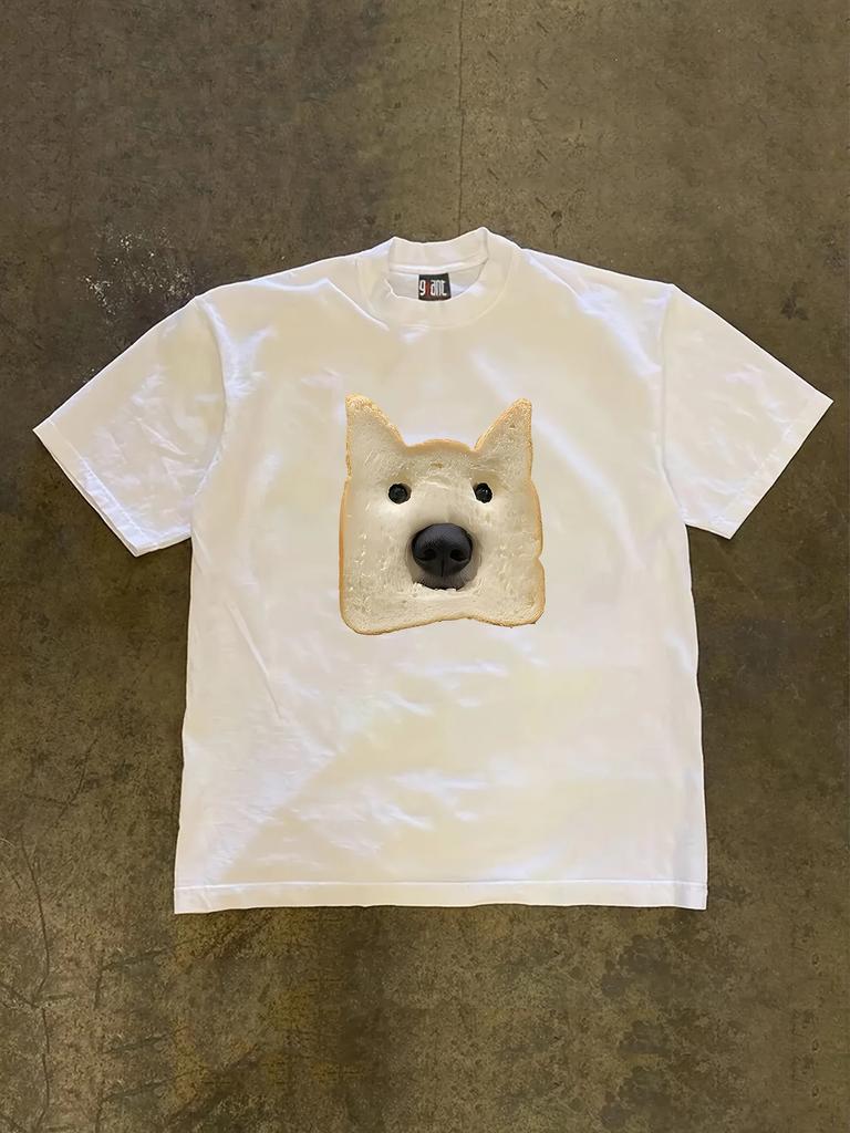 100%Cotton Short Sleeve T Shirt with Dog Bread Print Casual Crew Neck Knit Fabric Tee Summer Fashion Regular Fit Animal Tops