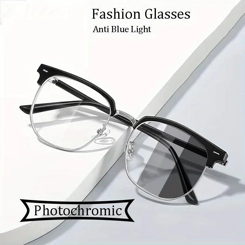 Fashionable Pochromic Glasses Retro Square frame for Men and Women Anti-blue Light