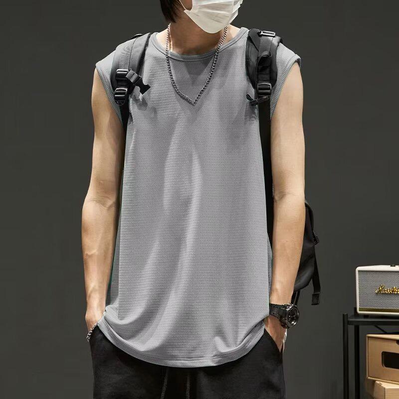 

Men s Quick-Dry Ice Silk Sleeveless Tank Top - Summer Mesh, Loose Fit, Plus Size, Solid Color Breathable Sportswear. 3XL (145-165 kg)