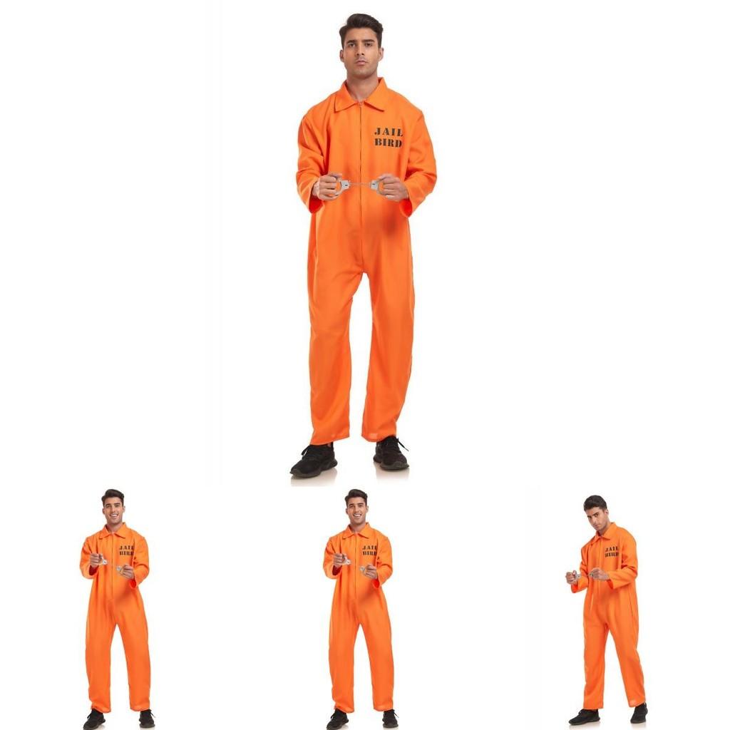 Pánský oranžový vězeňský cosplay kostým, overal, outfit na halloweenské večírky a akce