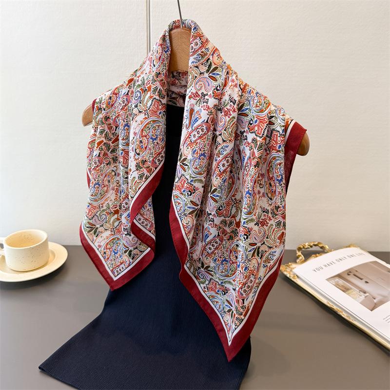 65*65Cm Square Scarfs Paisley Print Cotton Feel Headscarf Spring Autumn Warm Scarves Women Decoration Soft Foulard Bandana Wraps