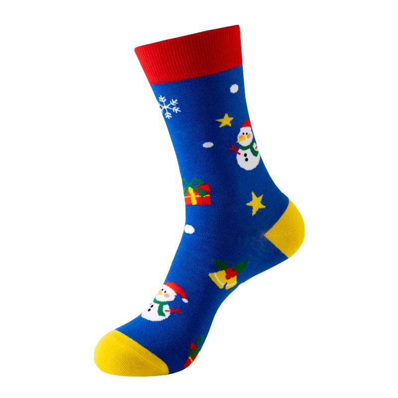 5 Pairs Set Christmas Crew Socks for Women, Cute Santa Snowman Xmas Tree Printed Cotton Socks, Winter Warm Casual Fashion Socks