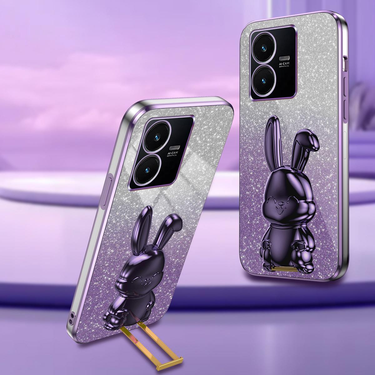 

For vivo Y22s 4G/Y22 4G Protective Case Rabbit Design Kickstand PC+TPU Phone Cover Purple
