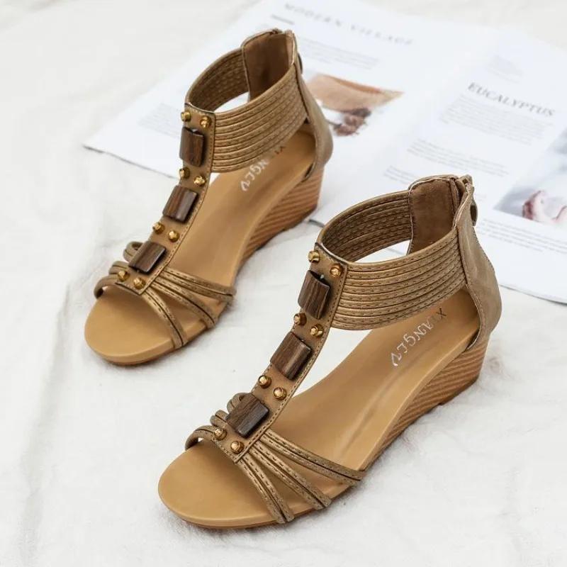 Fashion Women's Bohemia Fish Mouth Wedge Sandals Platform Gladiator Shoes with Zipper Summer PU Jelly Shoes for Women Flat Sandals