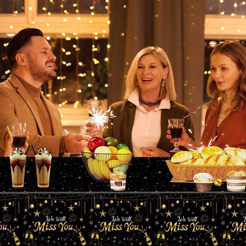 Black Gold New Year Theme Festival Disposable Tablecloths, Party Tableware, Scene Decoration Supplies