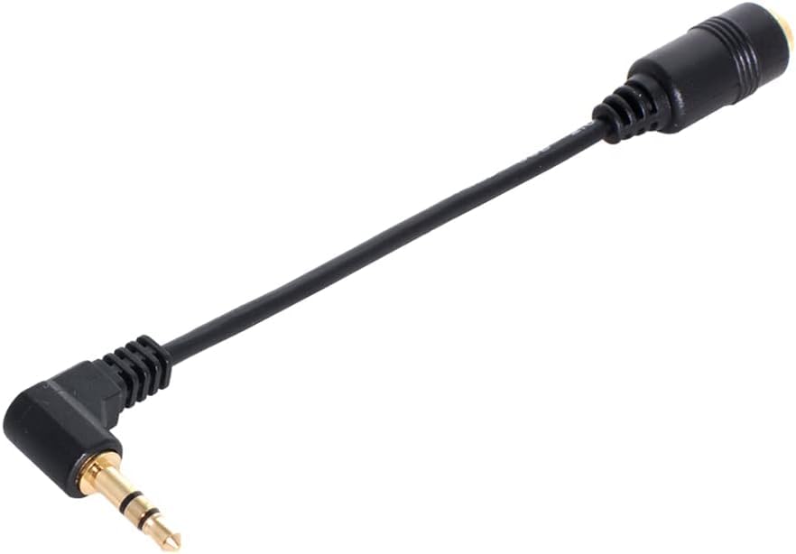 AQQUP 90 Degree Right Angle 3.5mm 3 Pole Audio Stereo Male to Female Extension Cable 10cm Black
