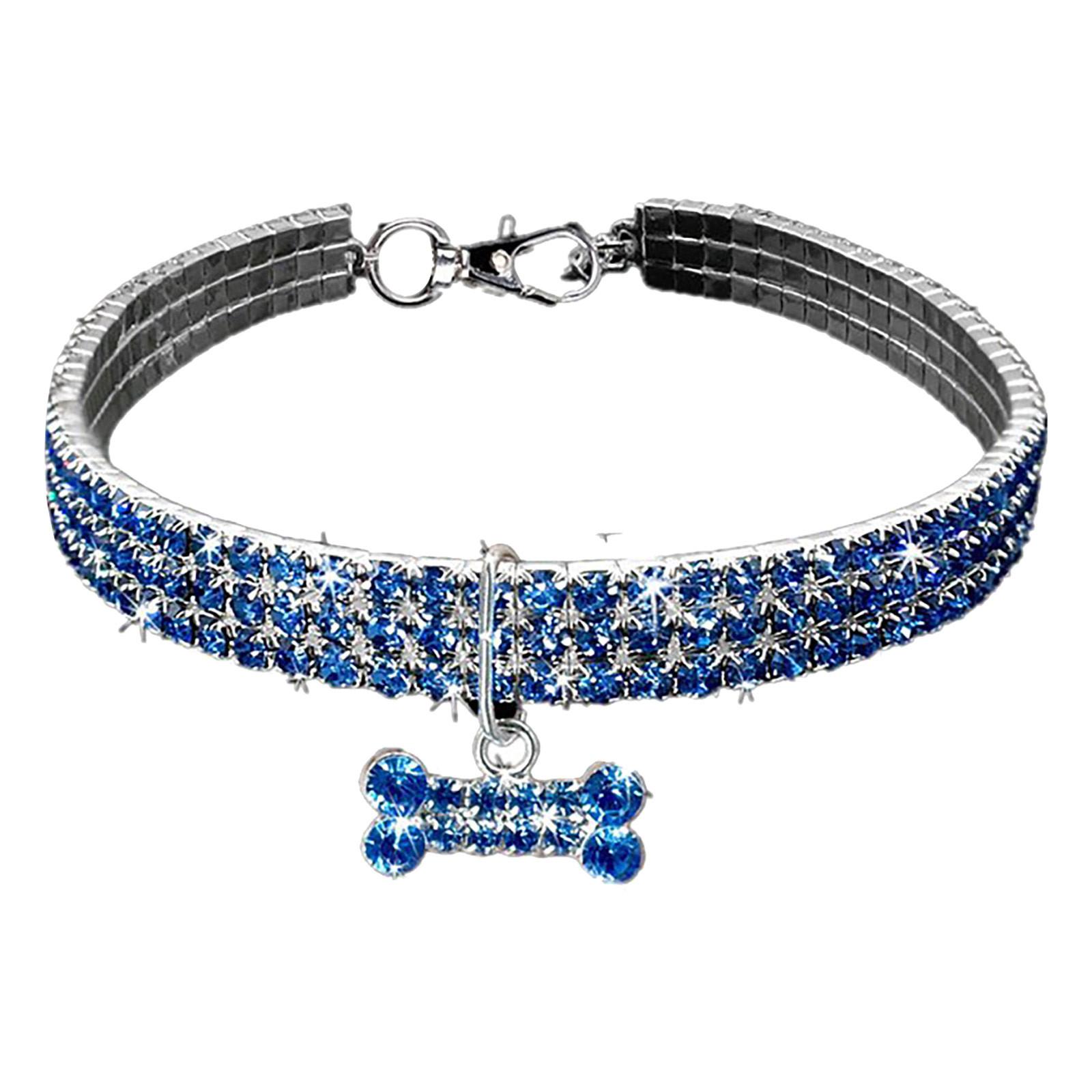 

Ошейник со стразами для домашних собак, модное ожерелье для ошейников для щенков S синий
