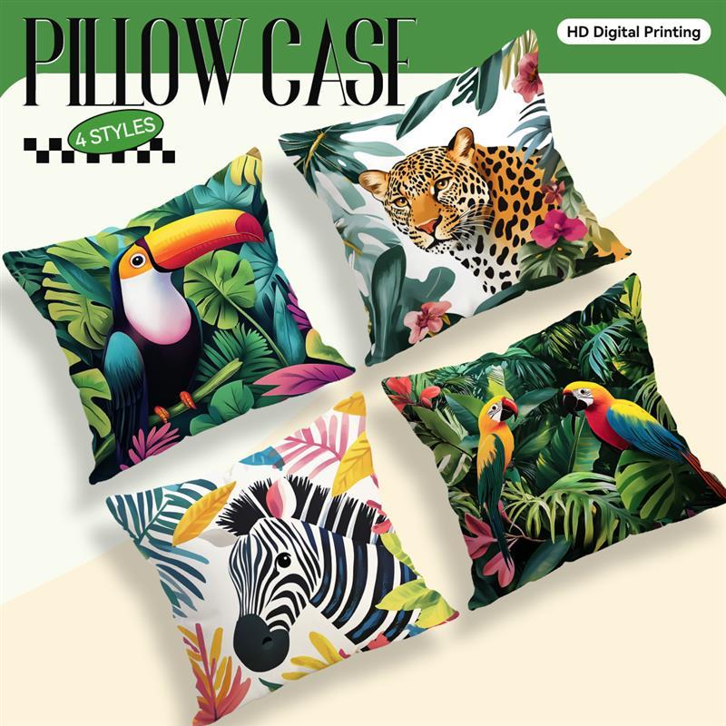 Home Decor Exotic Jungle Animals Pattern Throw Pillow Pattern Cushion Cover Suitable for Sofa Bedroom Car Pillow Cover