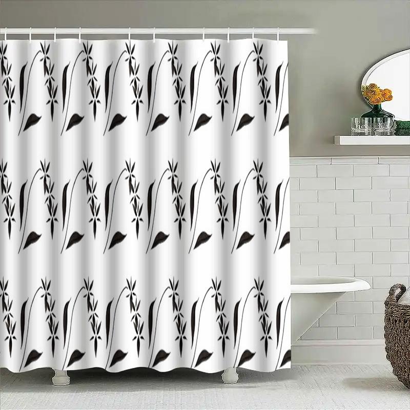 Black White Bathroom Shower Curtain With Leaves Pattern Decor Home Decoration Waterproof Fabric For Bathtub Accessories In Kitch