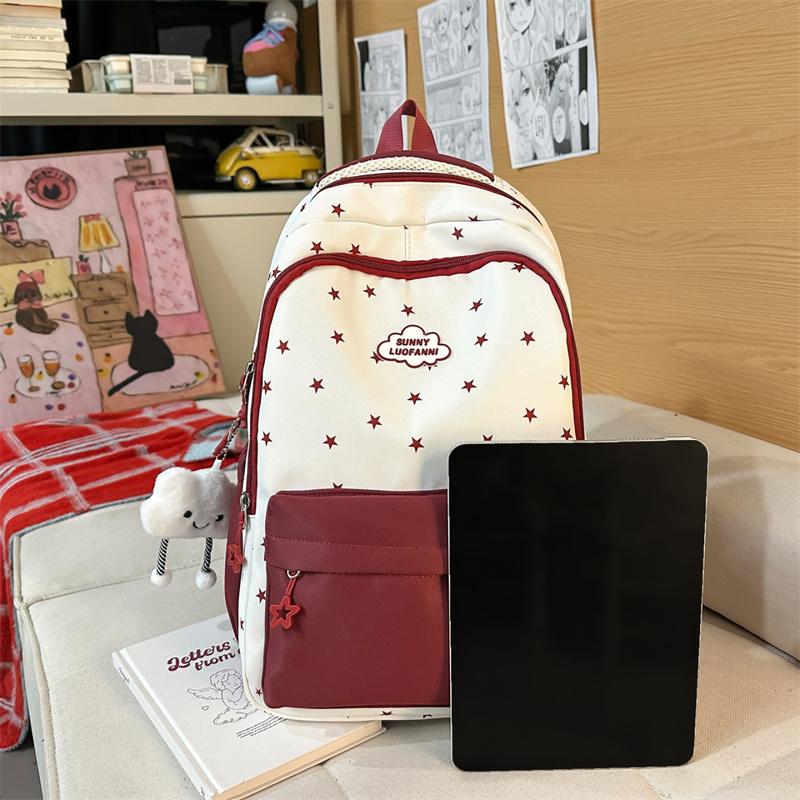 Star Print Women's Backpack Color Block Student Schoolbag Travel Backpack
