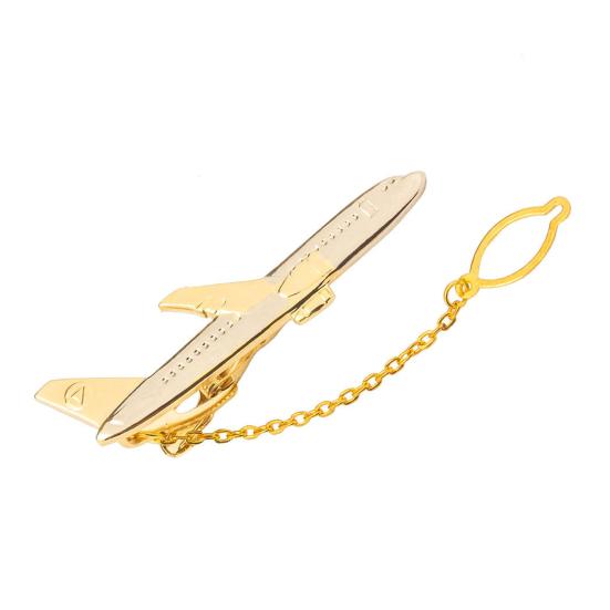 Men Tie Clip Golden Airplane Chain Styling Lapel Pin Detachable Design Practical Tie Tack Commuting Wear Accessory